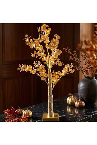Ornament24 Pom decorativ luminos cu frunze de eucalipt si 40 LED, copac decor...