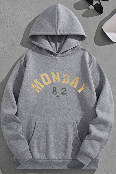 K KOZZ STYLE Unisex 3 Thread Cotton Grey Monday Print Loose Fit Φούτερ με κου...