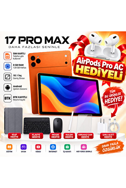 asfteknoloji 17 ProMax Sim Kartlı AirPro Kulaklık Hediyeli Klavye+Mous+Kalem+...