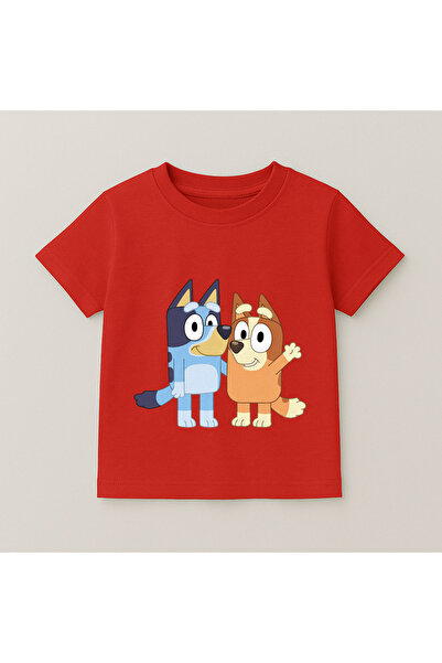 SVART WEAR Bluey and Bingo Side by Side Printed Kids' T-Shirt 100% Cotton Red