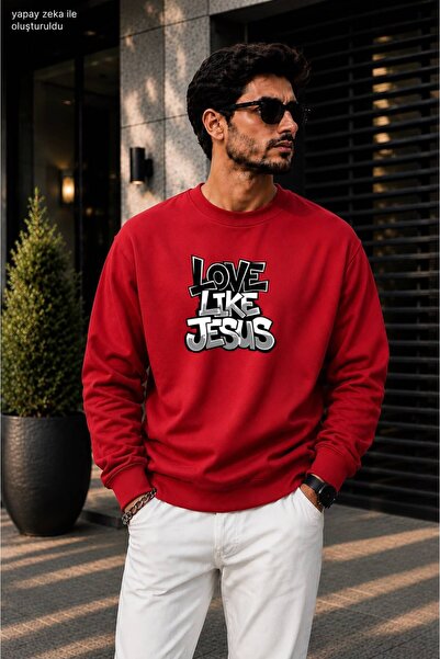 caddekombin Ανδρικό φούτερ Love Like Jesus με γραφικό τυπωμένο γκράφιτι και λ...