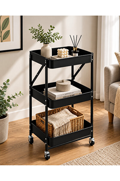 N.zone 3 Tier Metal Rolling Organizer Storage Cart with Locking Wheels, Utili...