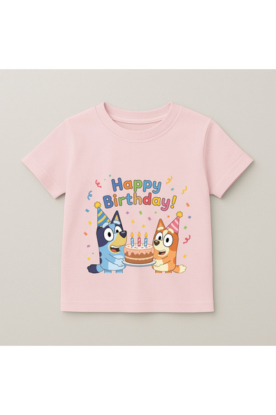SVART WEAR Bluey Birthday Printed Kids T-Shirt 100% Cotton Pink