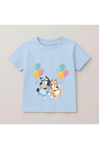 SVART WEAR Детска тениска с щампа на Блуи и Бинго с цветни балони, 100% памук...