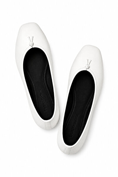 Eataly Shoes VERDE Beyaz Hakiki Deri Babet