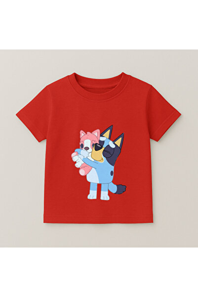 SVART WEAR Bluey Floral Printed Children's T-Shirt 100% Cotton Red