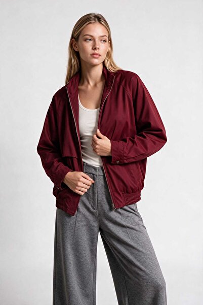 Lovelyİstanbul High Collar Oversize Bomber Jacket Lgx0018 Bordo