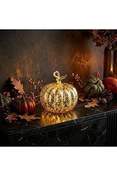 Ornament24 Dovleac decorativ auriu cu lumina LED, decoratiune de toamna si Ha...