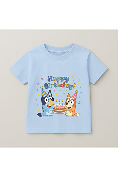 SVART WEAR Bluey Birthday Printed Children's T-Shirt 100% Cotton Baby Blue