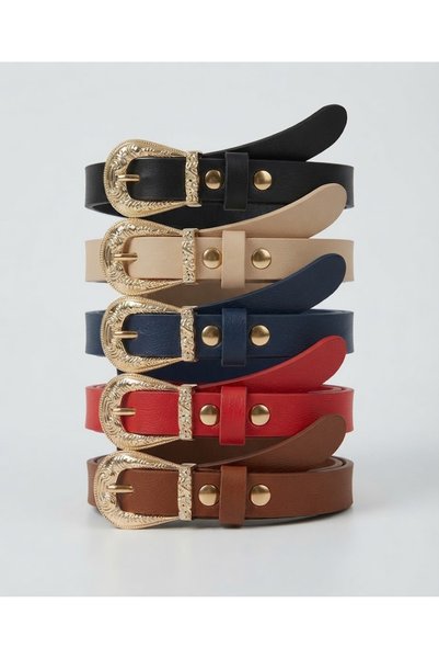 DUDYEN SHOES 5-Piece Opportunity Product Set: Women's Pants Belt with Oval Buckle, Jacket Belt, Dress Belt, Shirt Belt