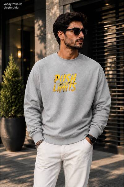 caddekombin Men's Push Your Limits Typographic Printed Crew Neck Casual Regul...