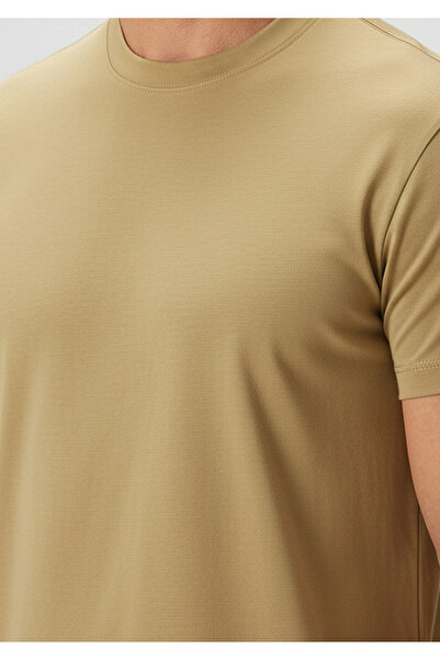 simpleQloth Cappadocia |   Brushed Rayon Fluid - Ribbed Collar - Qsimple Muscle Fit Hide Belly Tshirt - Camel