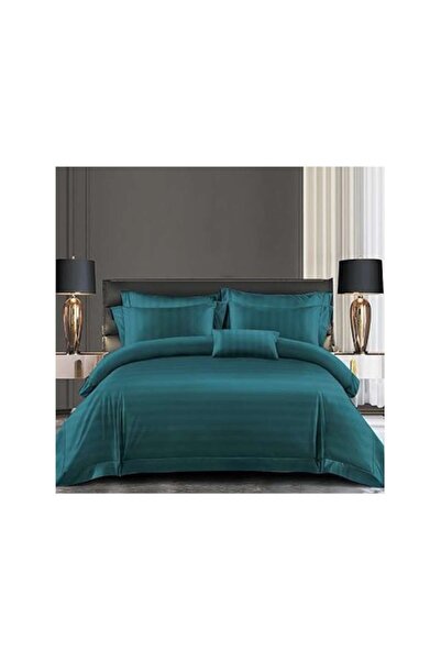 odjas Lenjerie de pat damasc VERDE INCHIS 6 piese, cu elastic, 180x200 cm, fe...