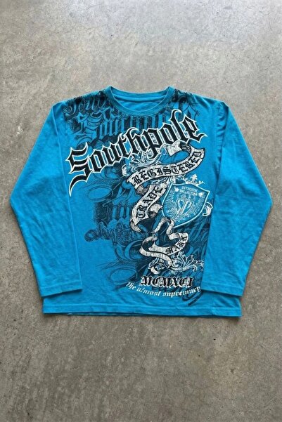 ARS Butik Μπλε Southpole Gothic Y2K Unisex Μακρυμάνικο Λεπτό Φούτερ