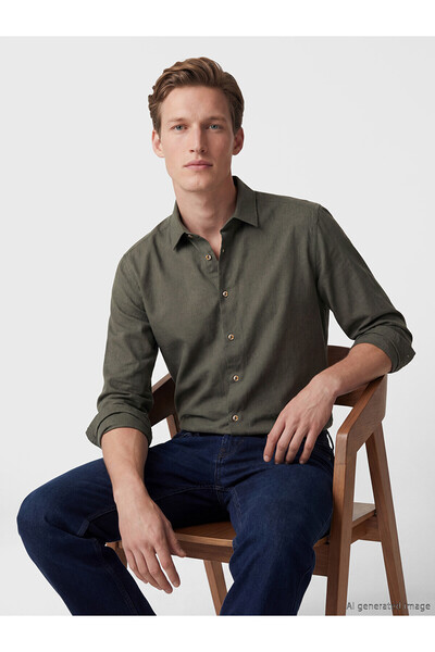 LC Waikiki Southblue Khaki Regular Fit Gabardine Men's Shirt