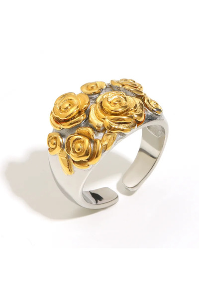 Peach Jewelry Δαχτυλίδι Μπουκέτο Επιχρυσωμένο με Ασήμι 18k Ατσάλι 316L