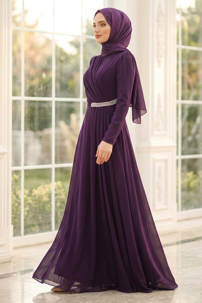 SUBU TASARIM Perihan Abiye Elbise Mor TBSAHN284