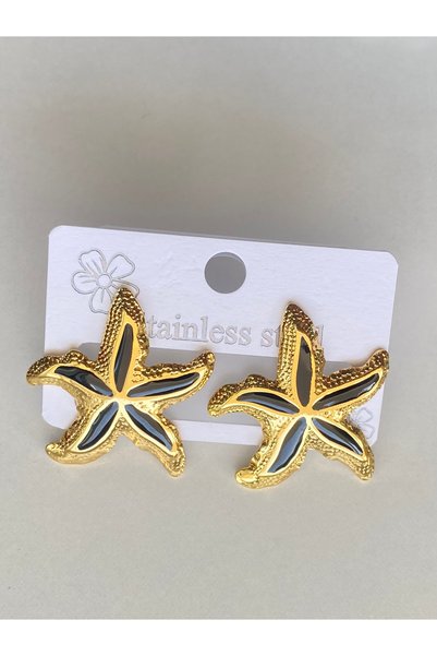 Ustaeller Steel Earrings-Starfish Black Color Mineli Gold Earrings