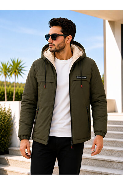 Boymen Erkek Mont Kışlık Mont Kapüşonlu İçi Kürklü Ceket Günlük Mont Casual.