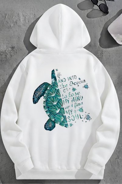 K KOZZ STYLE Unisex 3 İplik Pamuklu Beyaz Caretta Baskı Bol Kalıp Sweatshirt ...