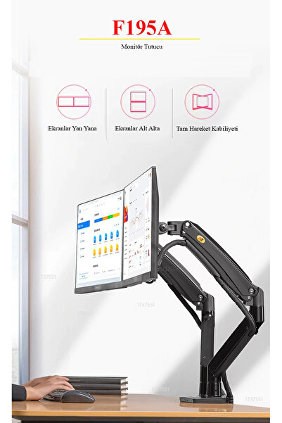 North Bayou Nb G35 Çift Kol Amortisörlü Monitör Tutucu Stand 22-32"