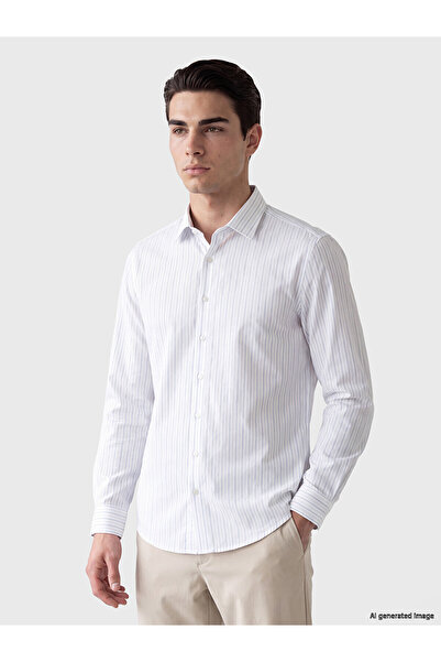 LC Waikiki Lcw Business Blue Slim Fit Striped Oxford Men's Shirt