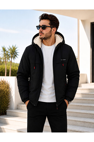 Boymen Erkek Mont Kışlık Mont Kapüşonlu İçi Kürklü Ceket Günlük Mont Casual.