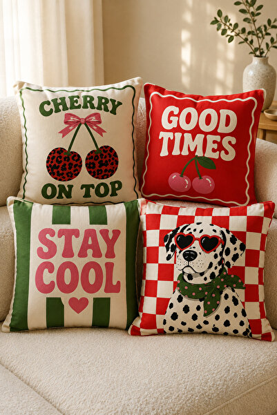 dekomingo Retro Cherry and Dalmatian Patterned Decorative Throw Pillow Cover ...