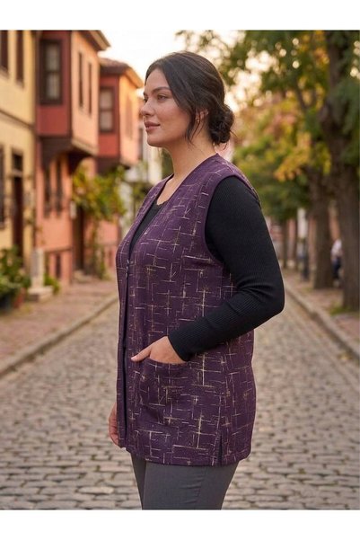 AKMAVİ Women's Plus Size Square-Embroidered Combed Cotton Vest
