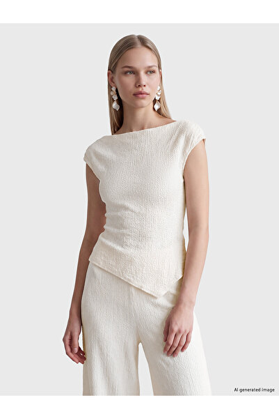 LC Waikiki Alita City Lcw Vision Ecru Raschel Plain Boat Neck Sleeveless Wome...