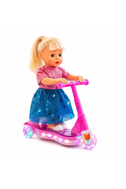 LEIBOO Păpușă pe scuter cu lumini, muzică și mișcare, jucărie interactivă pen...