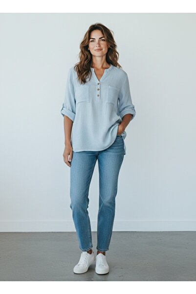MELTEM COLLECTION 3-Button 100% Cotton Muslin Blouse