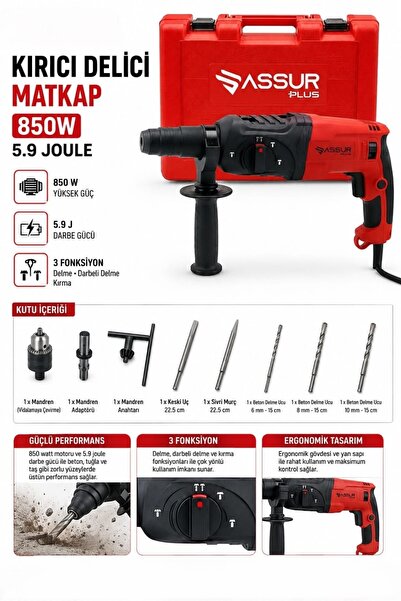 ASSUR PLUS Assur Profesyonel Sds Plus 850 Watt 5,9 Joule Sds Plus Kırıcı Deli...