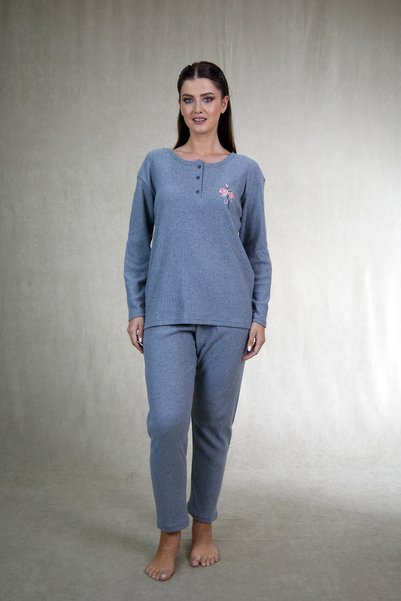 Estiva Kadın Nakış İşlemeli Patlı İnterlok Şardonlu Pijama Takımı