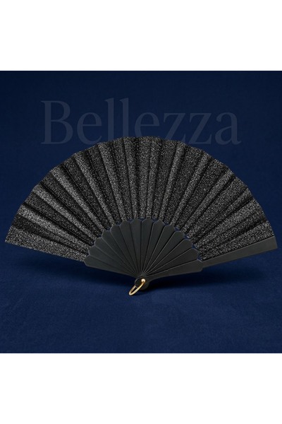 Bellezza Concept Simli Kumaş Plastik Saplı Yelpaze 12-Adet - Şık ve Serinletici Aksesuar