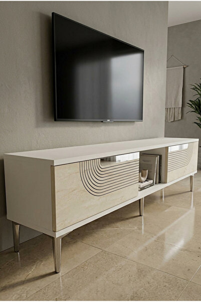 CENEYRA TSA1508BTS MEYRA TV Sehpası Beyaz-Traverten-Silver 150cm