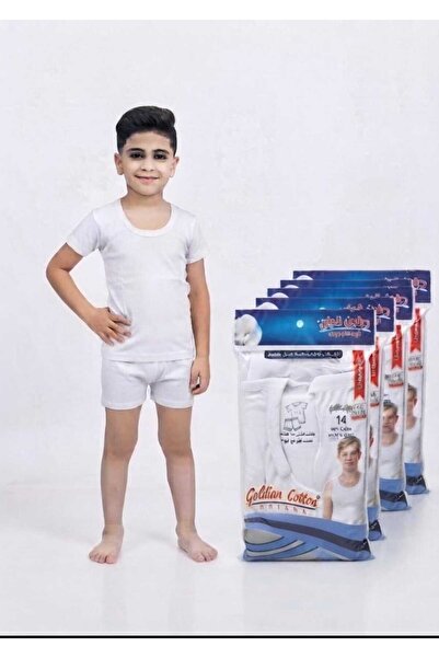 Golden cotton طقم ملابس داخليه اولاد ابيض نص كم قطن 100% سوري 6 قطع