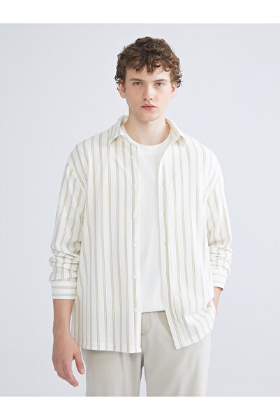 LC Waikiki Xside Beige Regular Fit Long Sleeve Striped Men's Shirt