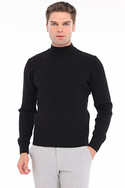 Trist Star Black Men's 80% Wool 20% Acrylic Ribbed Knit Half Turtleneck Sweat...