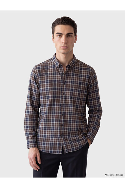 LC Waikiki Lcwaikiki Classic Brown Regular Fit Plaid Gabardine Men's Shirt