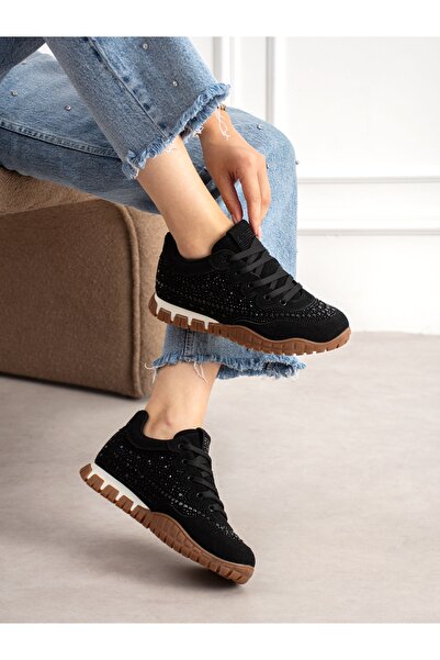 ALEMDAR AYAKKABI CALİNA Siyah Taşlı Kadın Sneakers