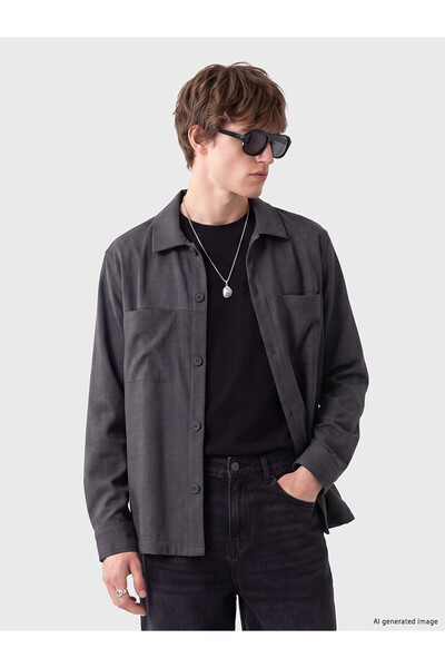 LC Waikiki Xside Anthracite Loose Fit Dobby Men's Shirt