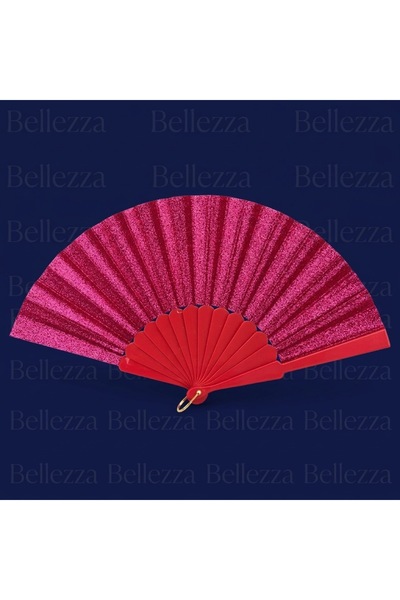 Bellezza Concept Simli Kumaş Plastik Saplı Yelpaze 12-Adet - Şık ve Serinletici Aksesuar