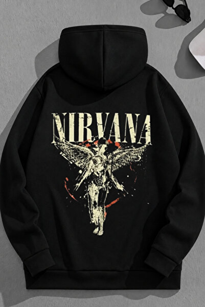 K KOZZ STYLE Unisex 3 Thread Cotton Black Nirvana Print Loose Fit Sweatshirt ...