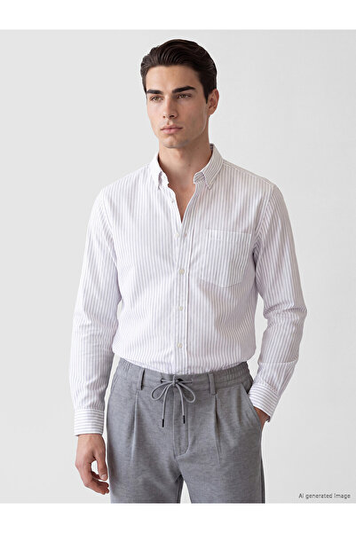 LC Waikiki Lcwaikiki Classic White Regular Fit Striped Gabardine Men's Shirt
