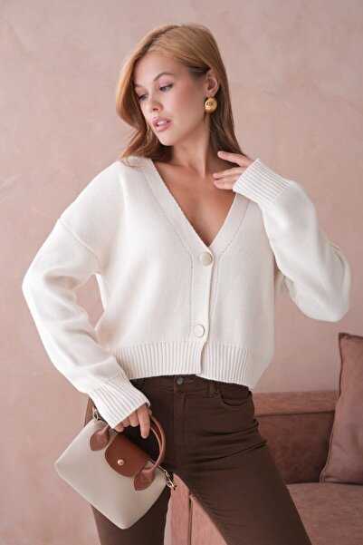 Noi Belis Oversize Metal Button Detailed Knitwear Cardigan Aw25Hi0044
