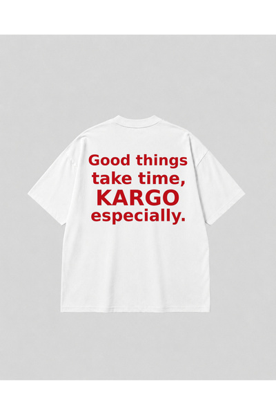 SVART WEAR Cargo Letter Printed Back Oversize White Unisex Cotton T-Shirt