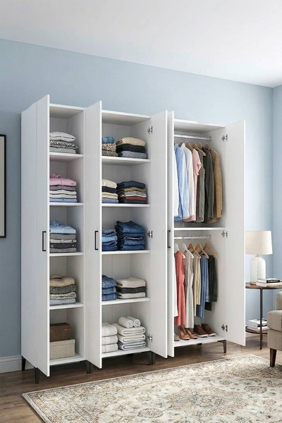 Gubimo Gubimo118 - 5 Kapılı Modüler Gardırop Beyaz – Raflı ve 2 Askılıklı Elb...