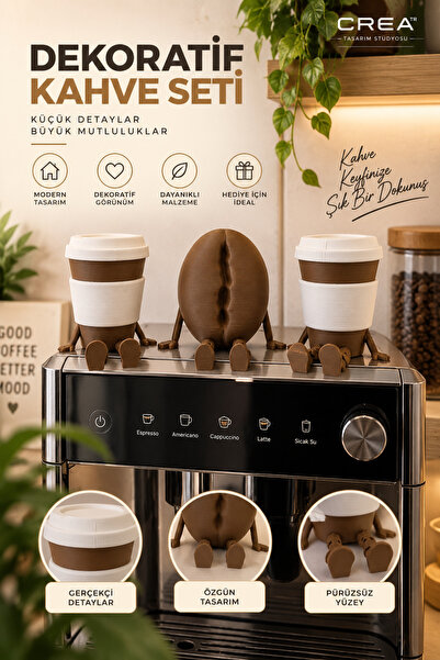 Genel Markalar Kahve Bardak Temalı Dekoratif 3'lü Set Modern Mutfak Süsü 3D B...