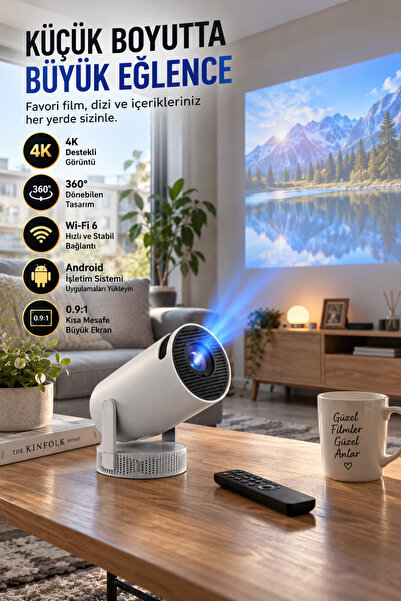 MO DOU Akıllı Mini Projeksiyon Cihazı – 4K Destekli, Android, Wi-Fi 6, 360° D...